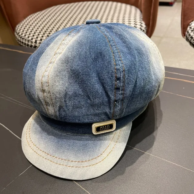Béret en Denim Bleu Noir avec Construction de Huit-Panneaux de Couronne 4