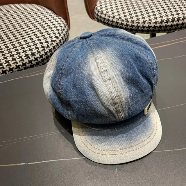 Béret en Denim Bleu Noir avec Construction de Huit-Panneaux de Couronne 5