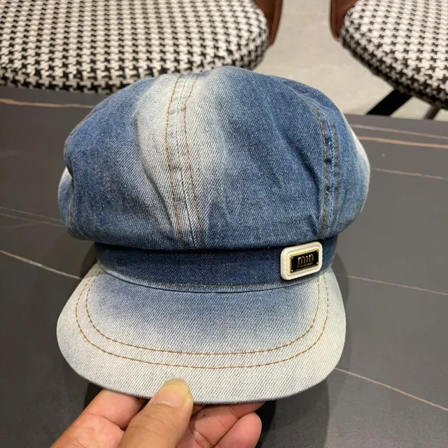 Béret en Denim Bleu Noir avec Construction de Huit-Panneaux de Couronne 7