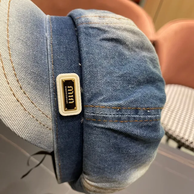 Béret en Denim Bleu Noir avec Construction de Huit-Panneaux de Couronne 9