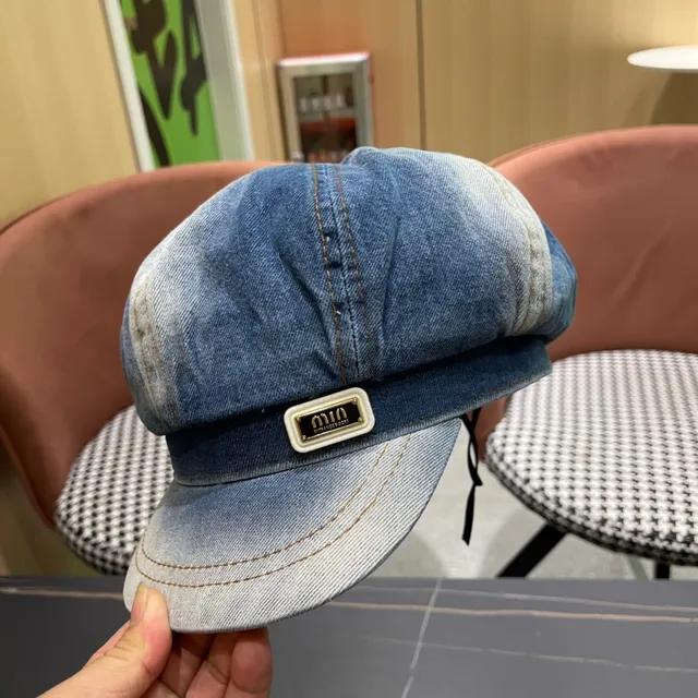 Béret en Denim Bleu Noir avec Construction de Huit-Panneaux de Couronne 10