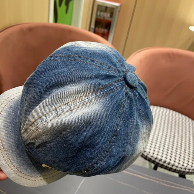 Béret en Denim Bleu Noir avec Construction de Huit-Panneaux de Couronne 11