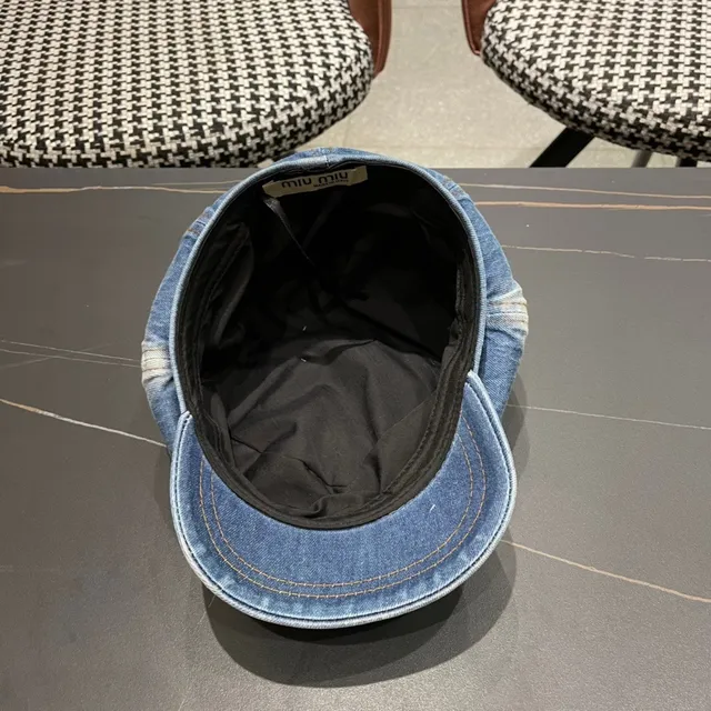 Béret en Denim Bleu Noir avec Construction de Huit-Panneaux de Couronne 12