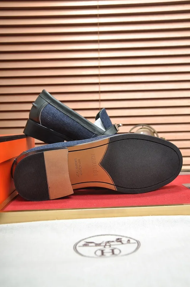 Blue Black Denim Upper Leather-Trimmed Saddle Strap Loafer 3