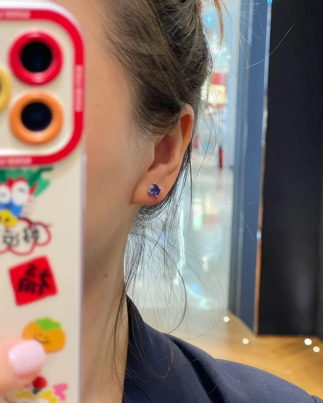Blue Cushion-Cut Gemstone Stud Earrings 3