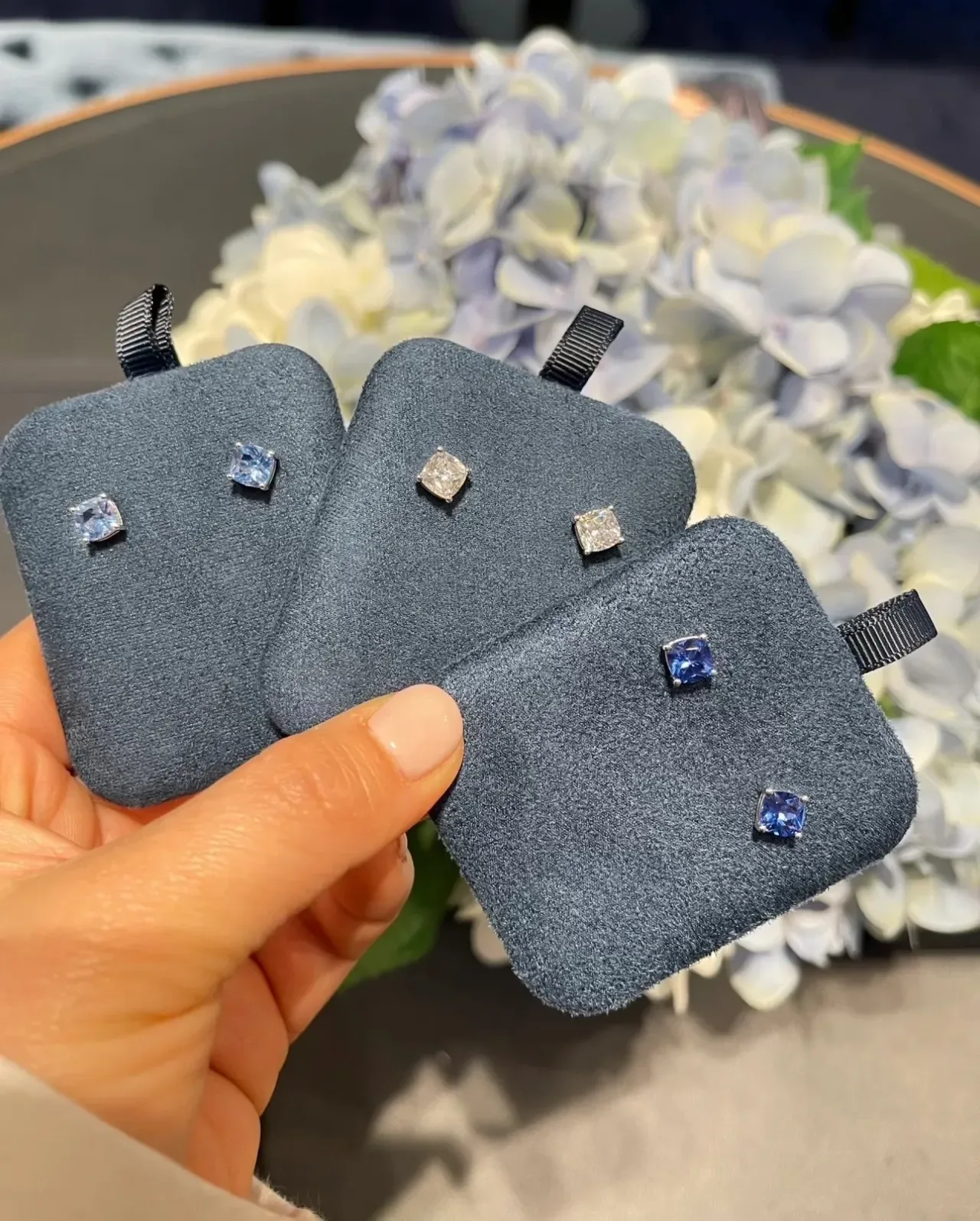 Blue Cushion-Cut Gemstone Stud Earrings 5