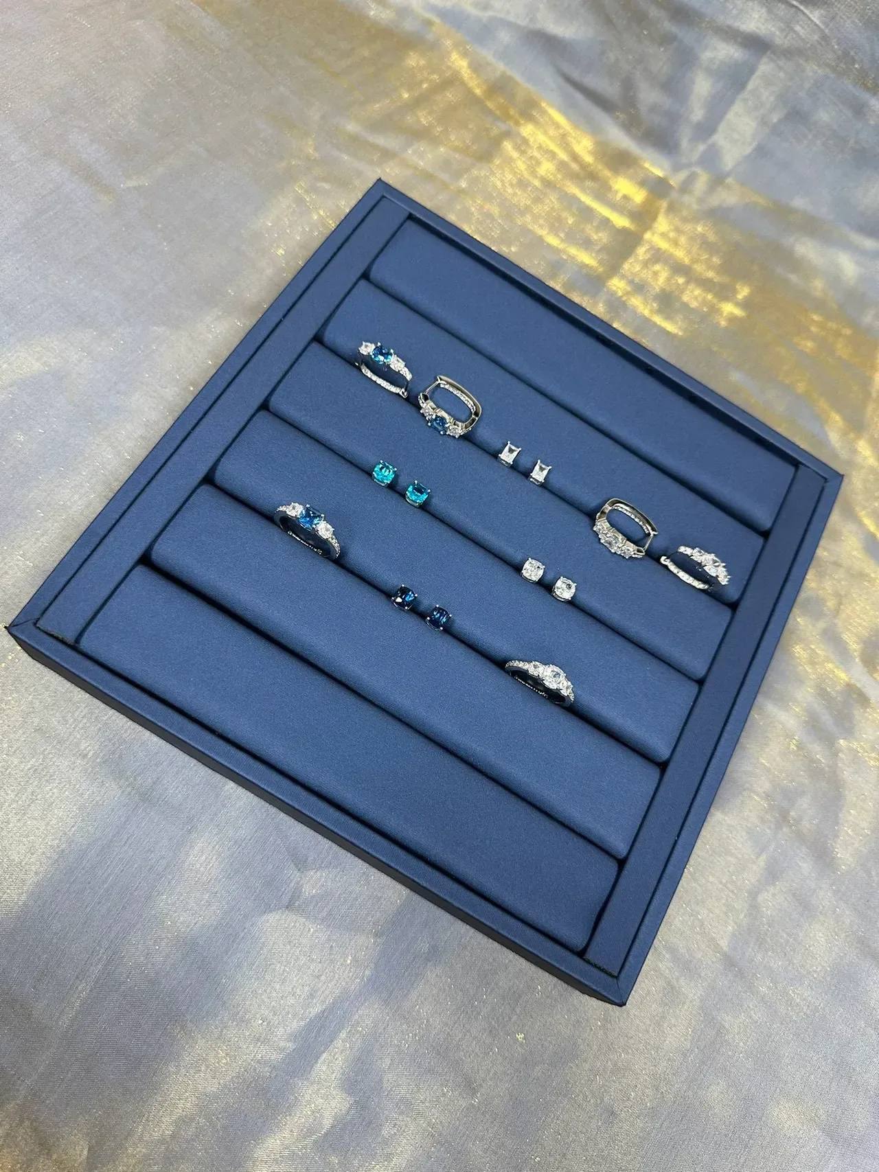 Blue Cushion-Cut Gemstone Stud Earrings 8