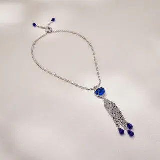 নীল সিলভার Pavé-Set ক্যাবোচন স্টোন নেকলেস
