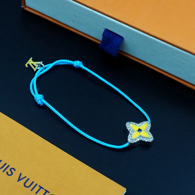 Blue Yellow Braided Cord Enamel Flower Charm Bracelet 2