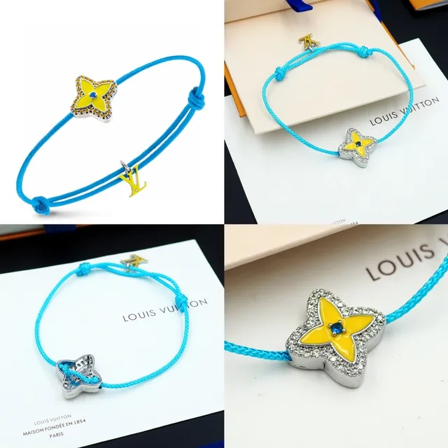 Blue Yellow Braided Cord Enamel Flower Charm Bracelet 9