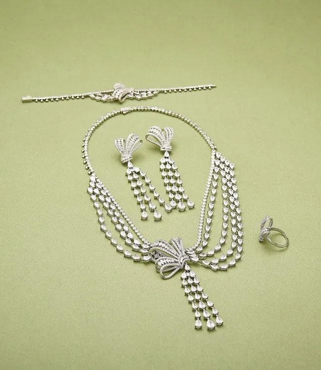 Bow-Top Multi-Tiered Pear-Cut Chandelier Earrings 2