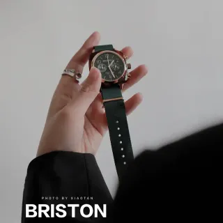 BRISTON Clubmaster Chronograph गहरे हरे डायल गुलाबी सोने का केस NATO स्ट्रैप यांत्रिक घड़ी