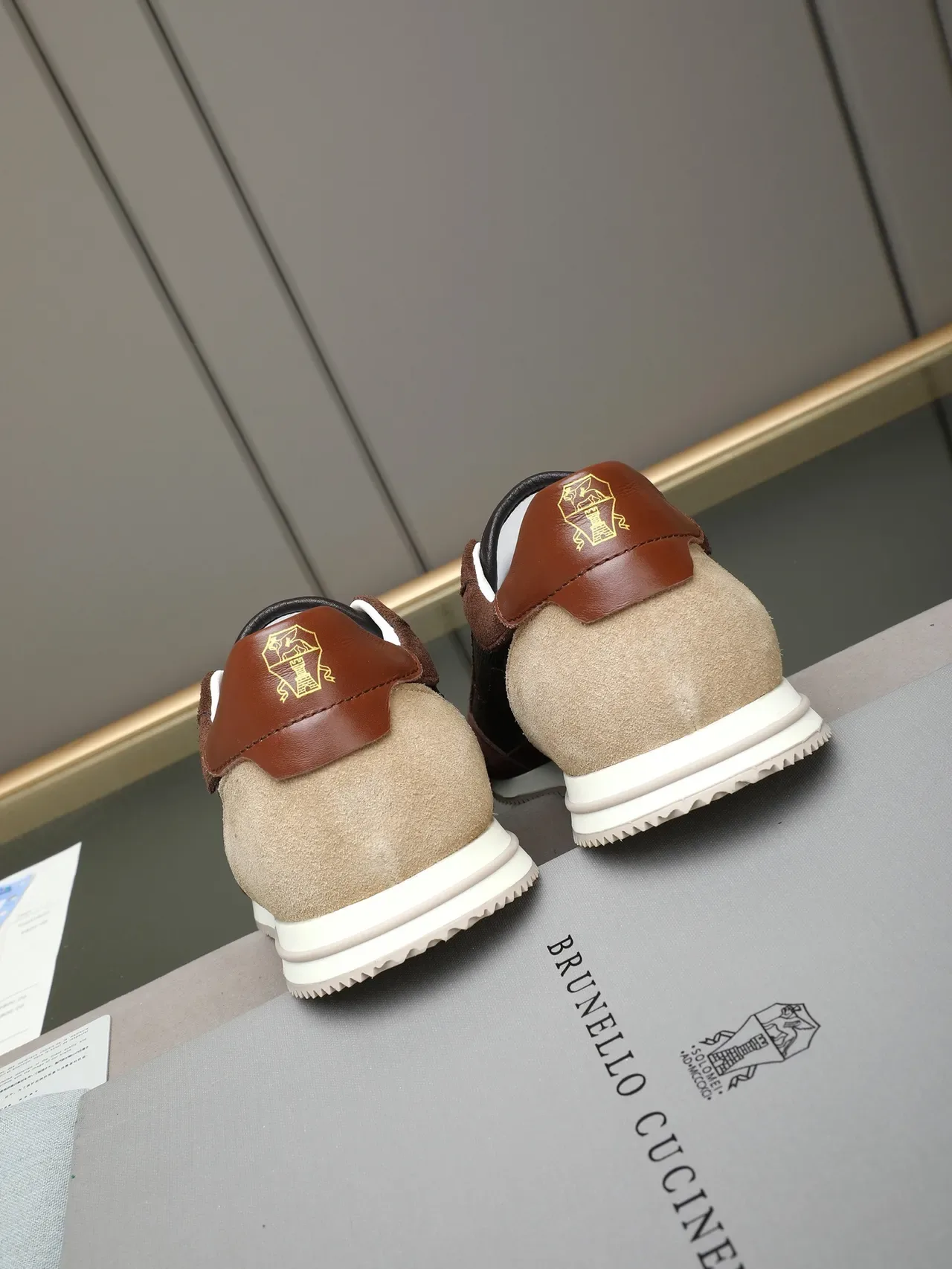 Brown and Black Mixed-Material Retro Runner Sneakers 2