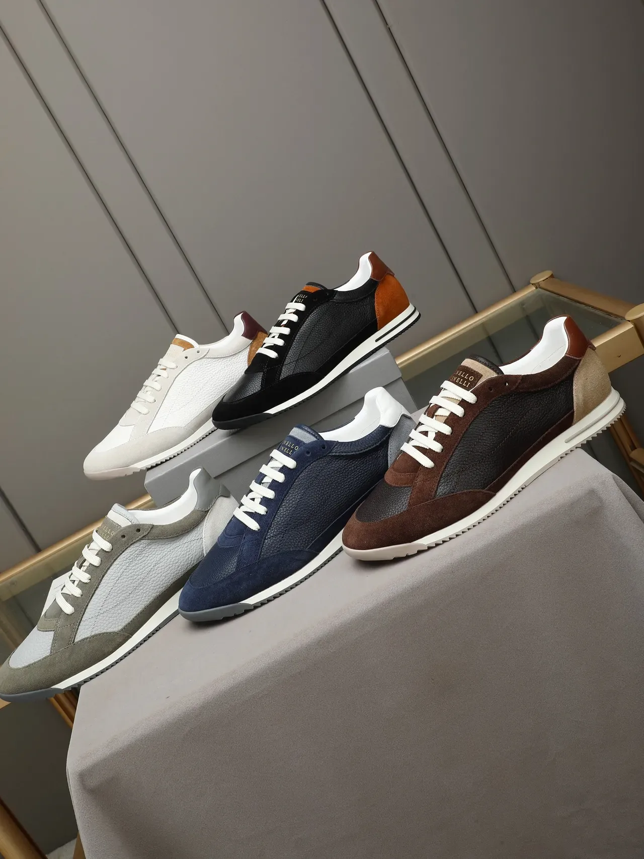 Brown and Black Mixed-Material Retro Runner Sneakers 3
