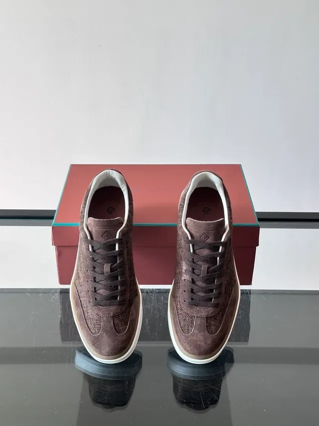 Brown Suede and Woven Textile Low-Top Lifestyle Sneakers 4