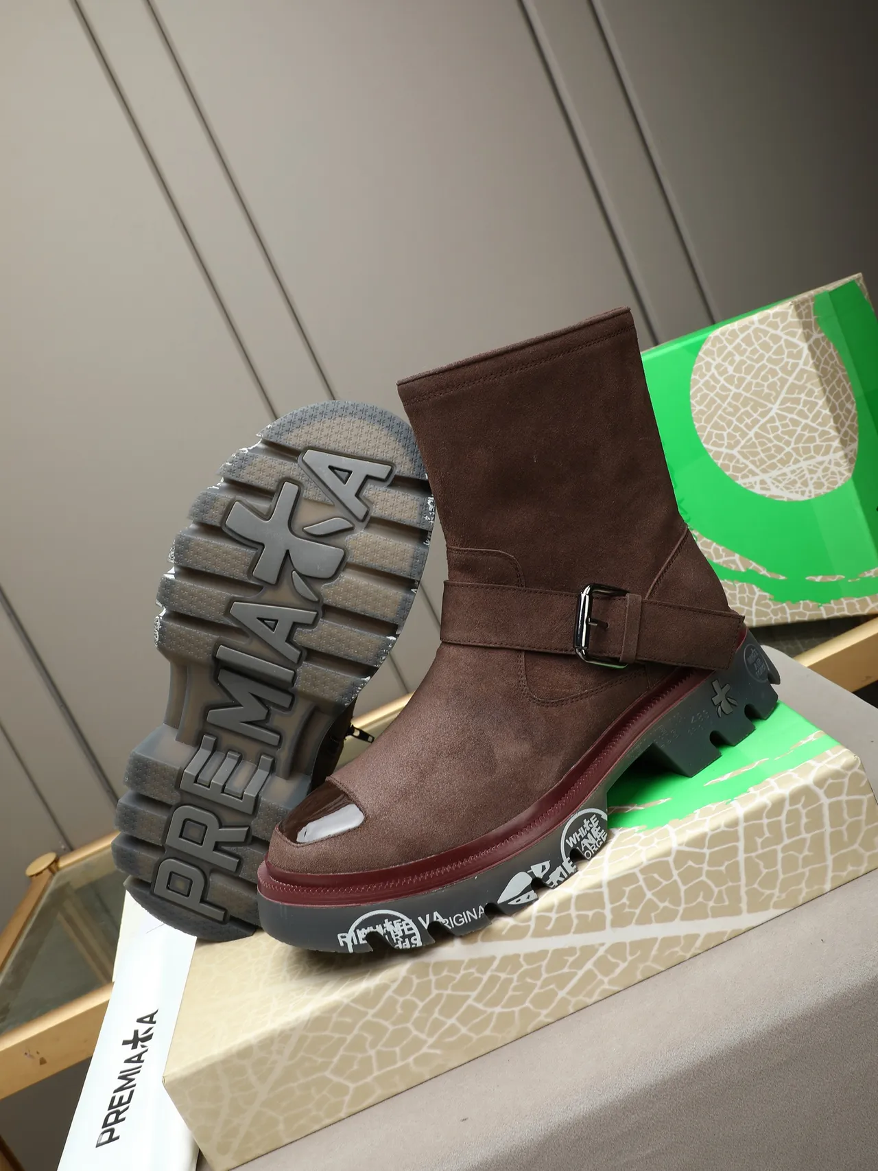 Brown Suede Buckle Strap Chunky Platform Ankle Boot 4