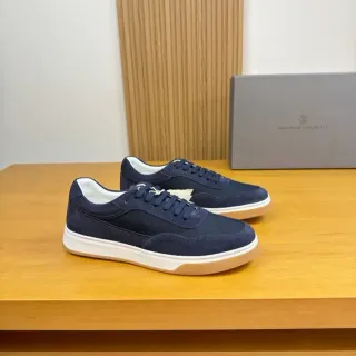 Brunello Cucinelli Navy Suede and Mesh Lifestyle Sneakers