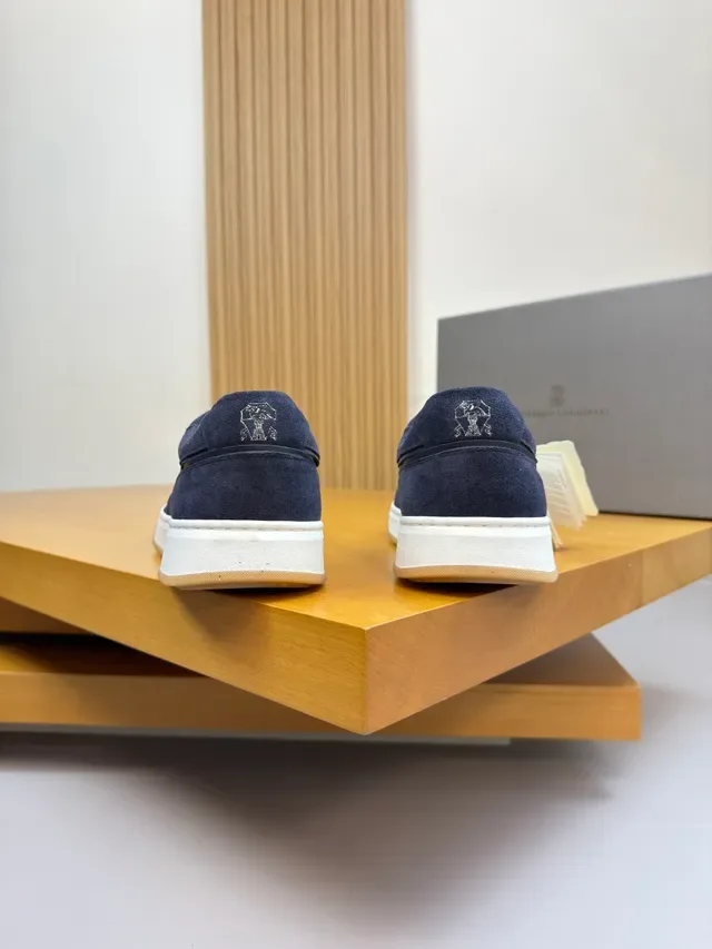 Brunello Cucinelli Navy Suede and Mesh Lifestyle Sneakers 3
