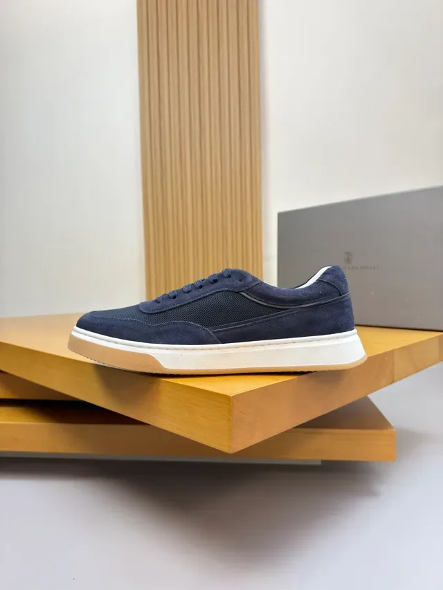 Brunello Cucinelli Navy Suede and Mesh Lifestyle Sneakers 4