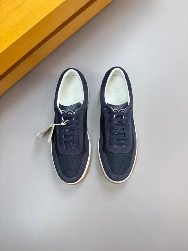 Brunello Cucinelli Navy Suede and Mesh Lifestyle Sneakers 5