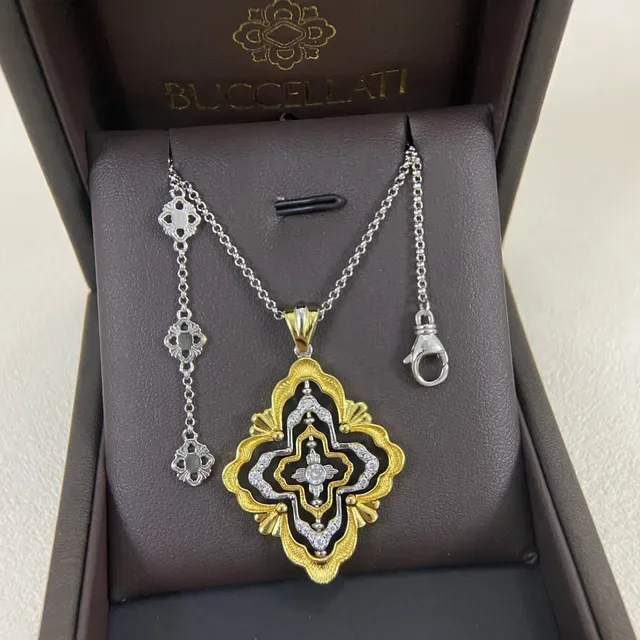 Colliers avec pendentif Buccellati Floral Quatrefoil en émail et pavé 2