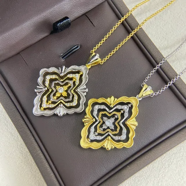 Colliers avec pendentif Buccellati Floral Quatrefoil en émail et pavé 6