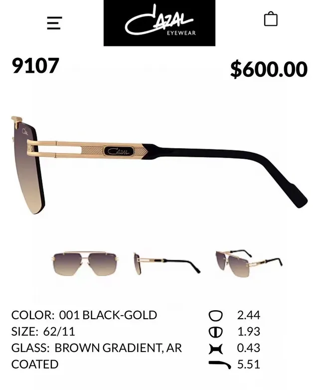 Cazal 9107 Blue Gold Shield-Style Double-Bar Bridge Sunglasses 3