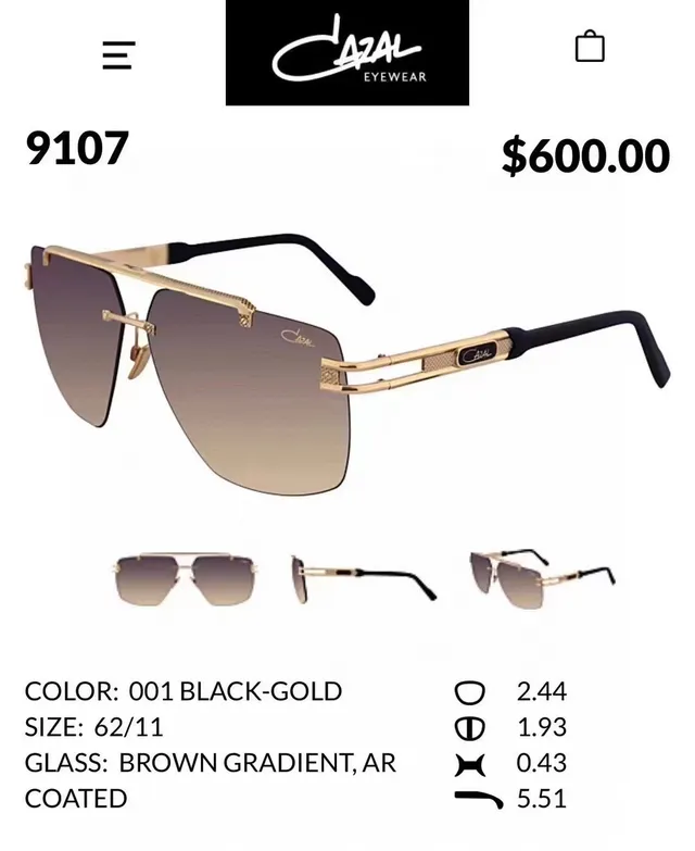 Cazal 9107 Blue Gold Shield-Style Double-Bar Bridge Sunglasses 4