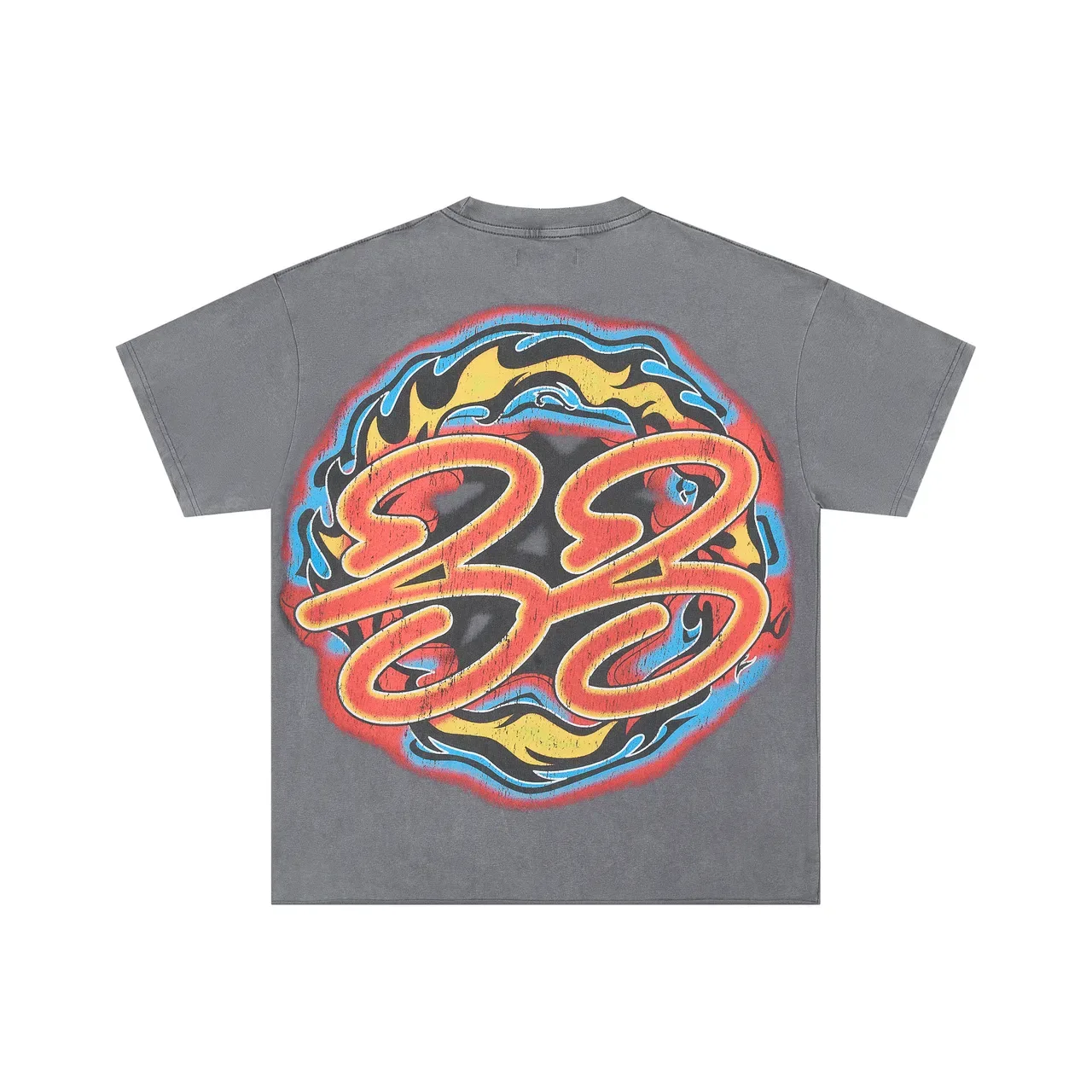 Charcoal Gray Flame Bull Graphic Oversized T-Shirt 4