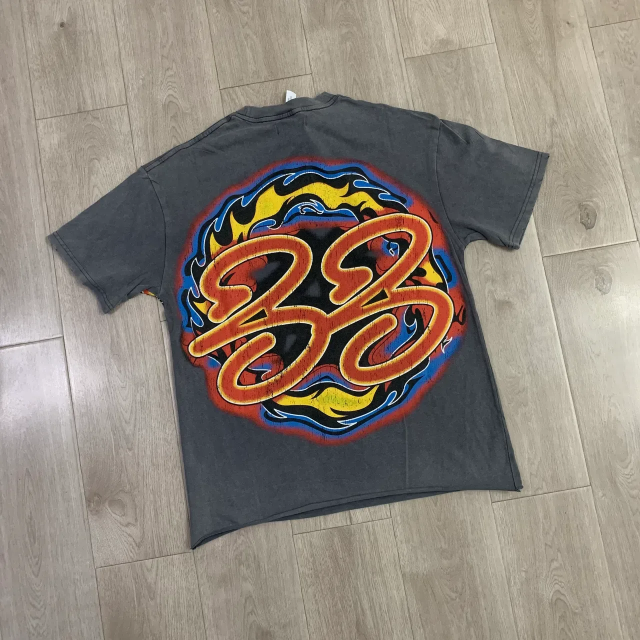 Charcoal Gray Flame Bull Graphic Oversized T-Shirt 6