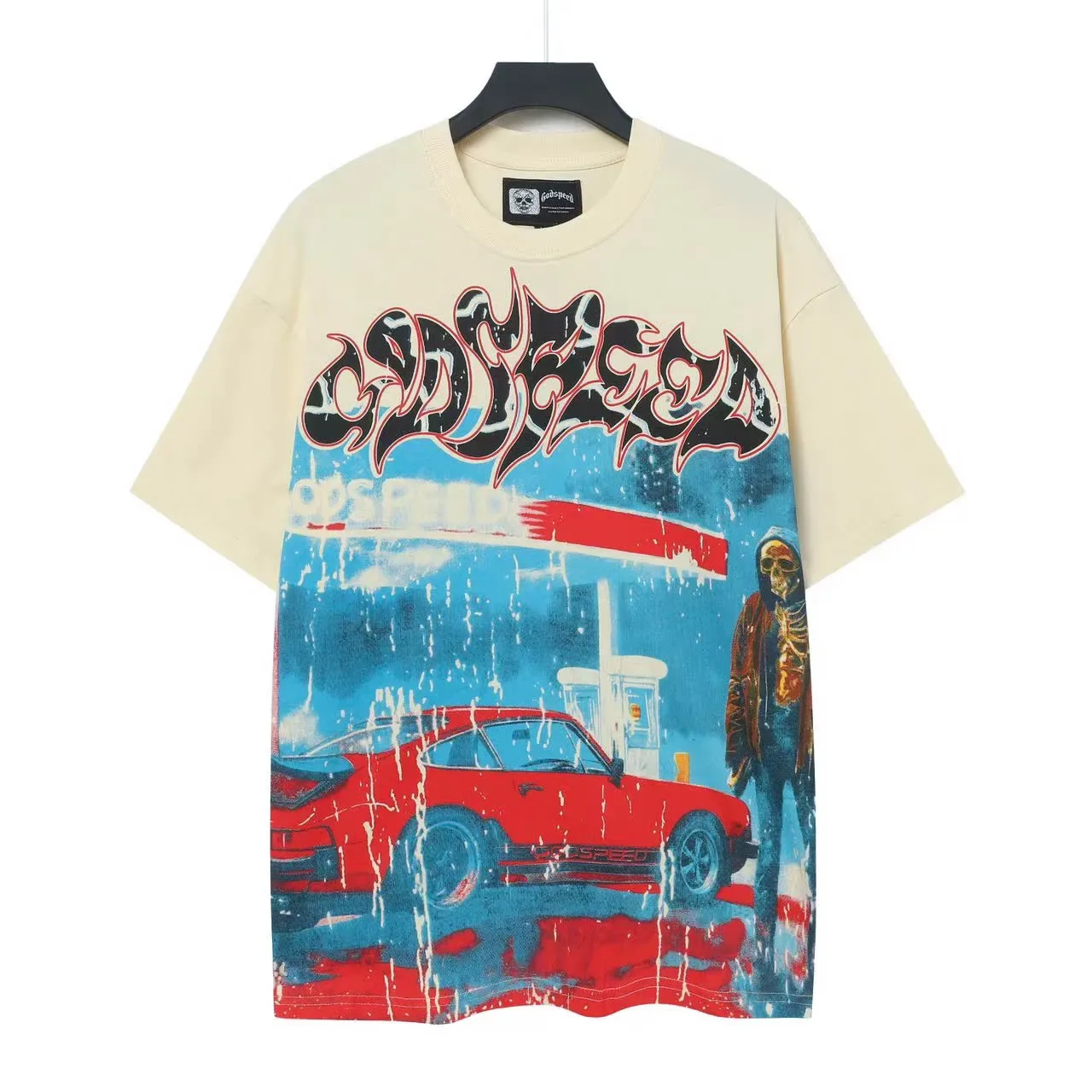 T-shirt oversize crème à imprimé graphique recto-verso 2