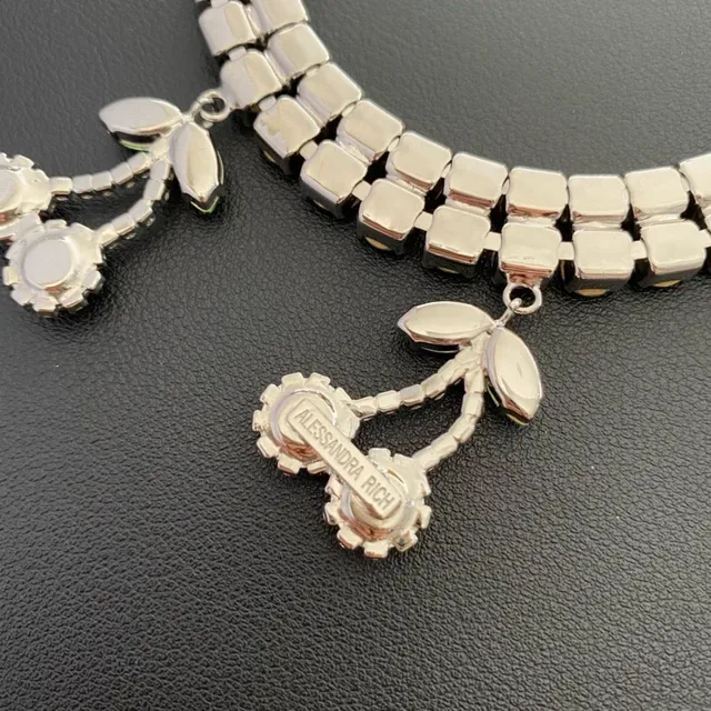 Crystal-Encrusted Cherry Dangle Choker Necklace 5