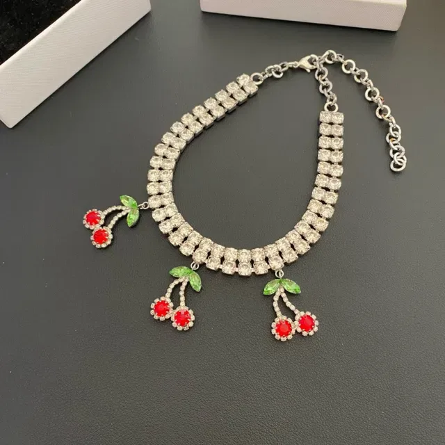 Crystal-Encrusted Cherry Dangle Choker Necklace 8