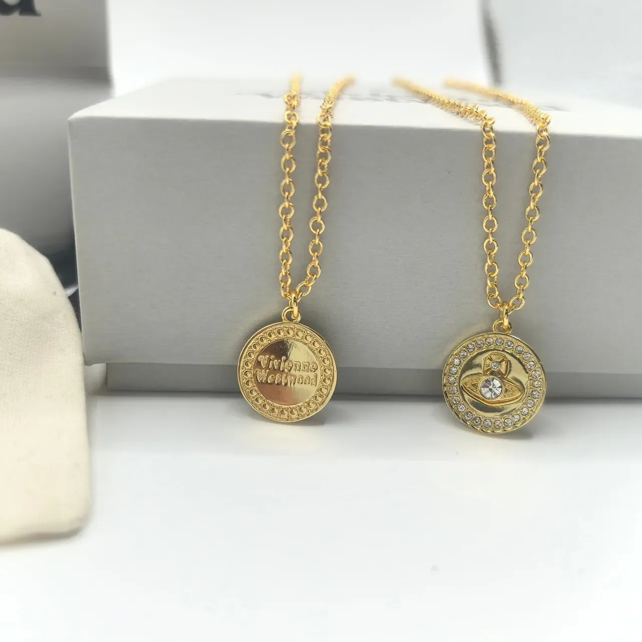 Crystal-Encrusted Circular Medallion Pendant Necklace 5