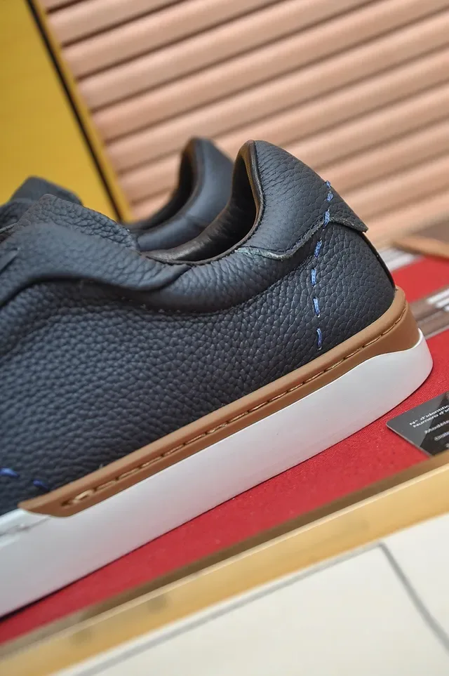 Dark Gray Pebbled Leather Laceless Slip-On Sneaker 9