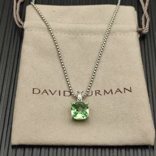 David Yurman Albion সবুজ রূপালী কুশন-কাট জেমস্টোন চার-প্রং ডায়মন্ড একসেন্ট নেকলেস