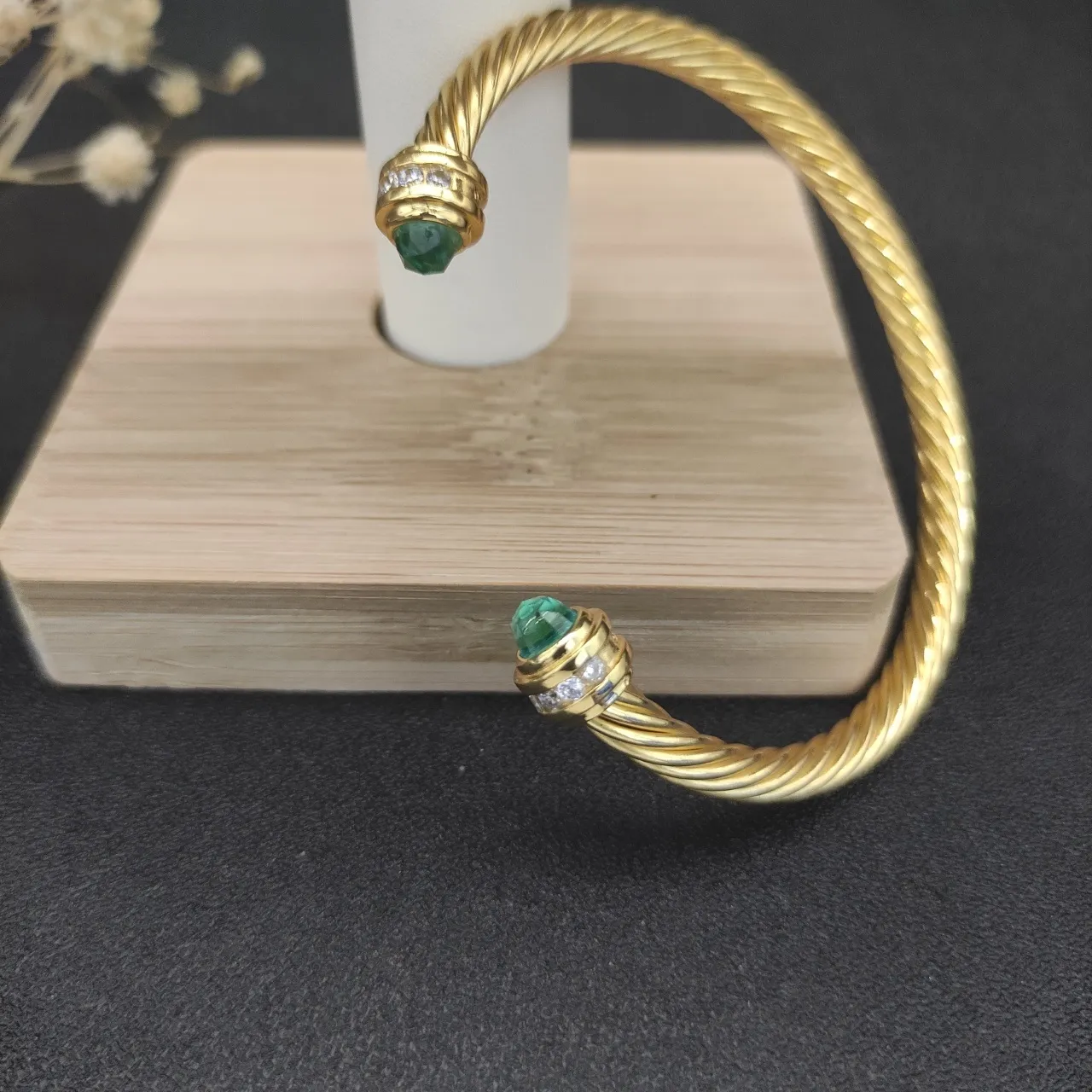 David Yurman Cable Classics Gold Green Twisted Gem-Set End Caps Bracelet 6