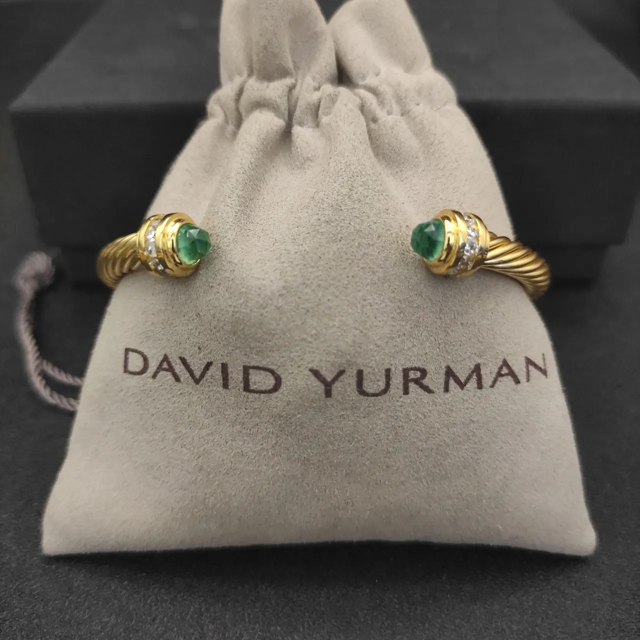 David Yurman Cable Classics Gold Green Twisted Gem-Set End Caps Bracelet 9