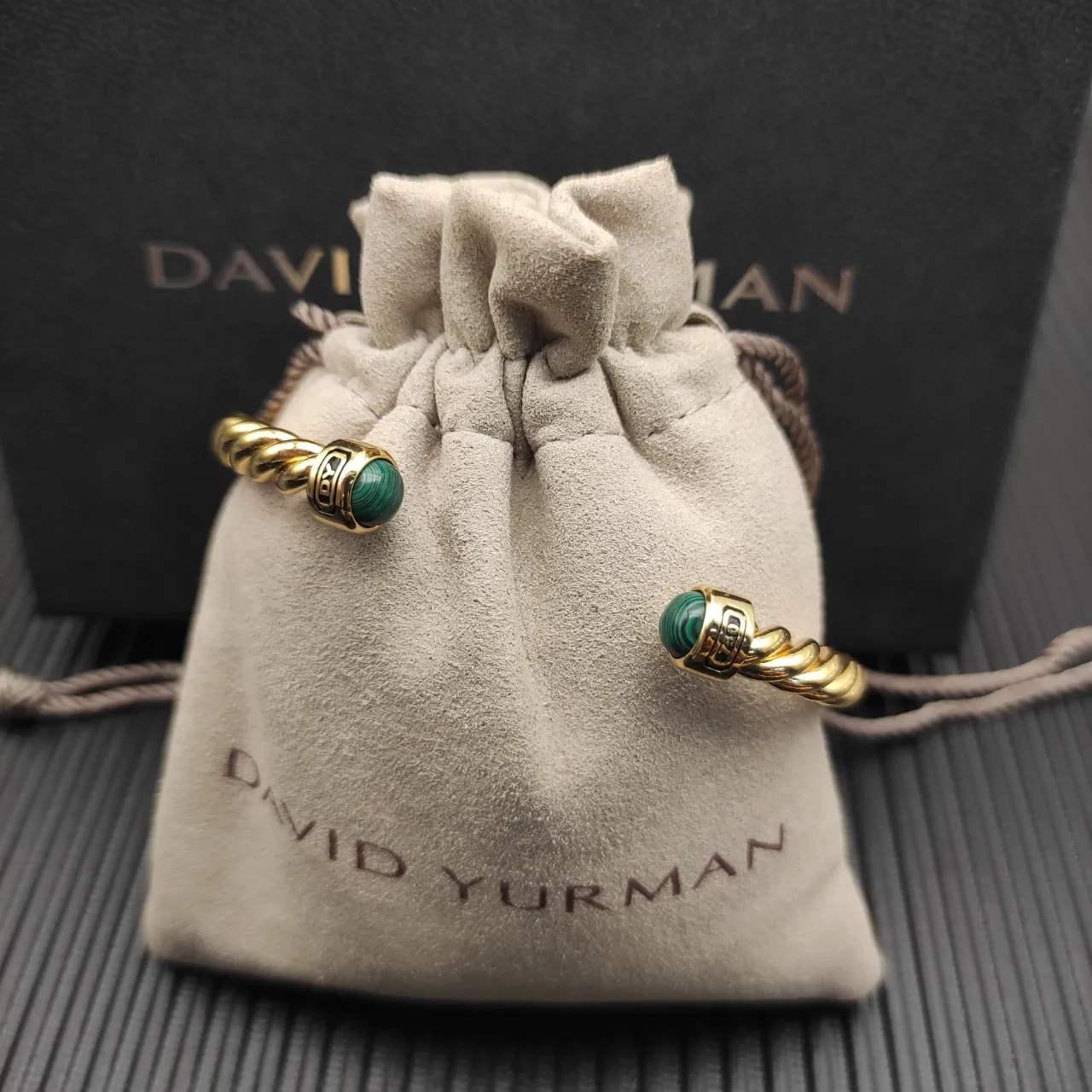 David Yurman Cable Classics Malachite-End Twisted Gold Bracelet 7