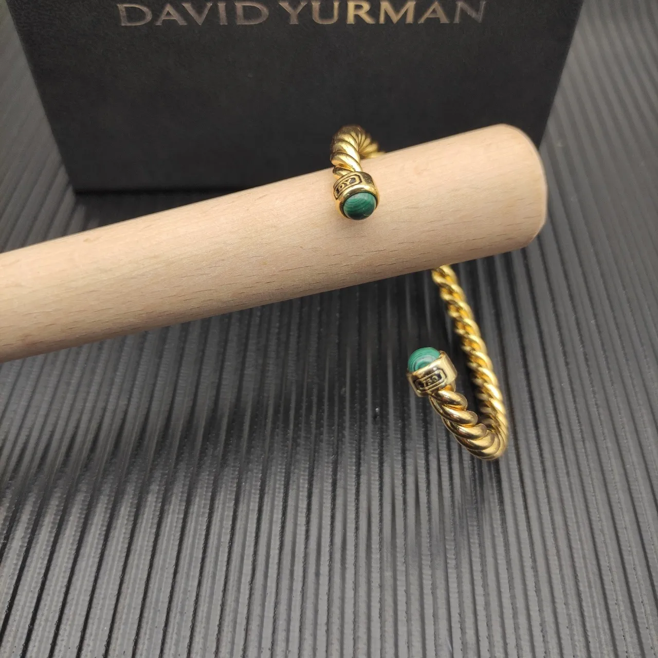 David Yurman Cable Classics Malachite-End Twisted Gold Bracelet 8