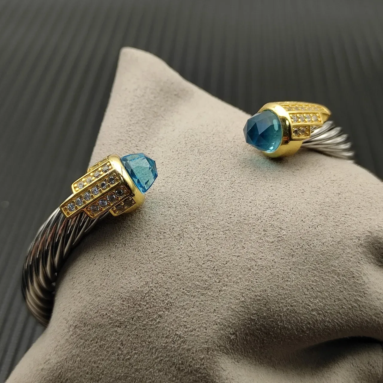 David Yurman Cable Classics Twisted Cable Blue Topaz and Diamond Bracelet 6