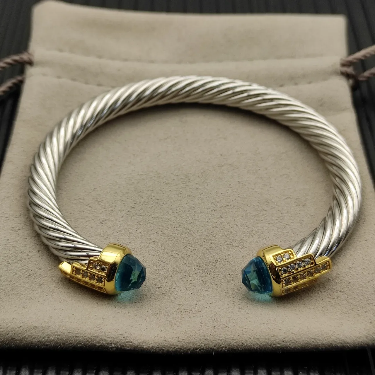 David Yurman Cable Classics Twisted Cable Blue Topaz and Diamond Bracelet 9