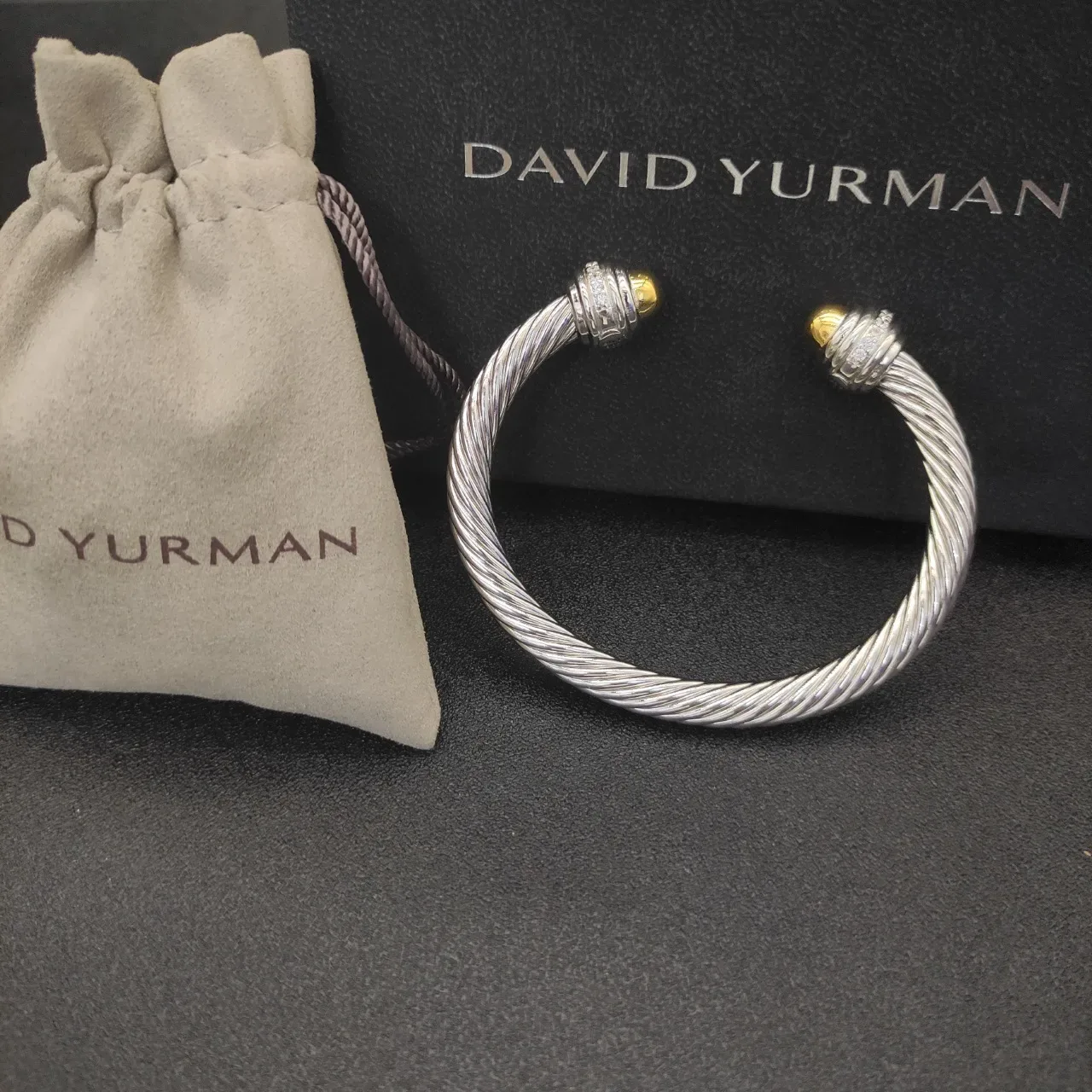 David Yurman Cable Classics Twisted Silver and Gold Pavé Bracelet 6
