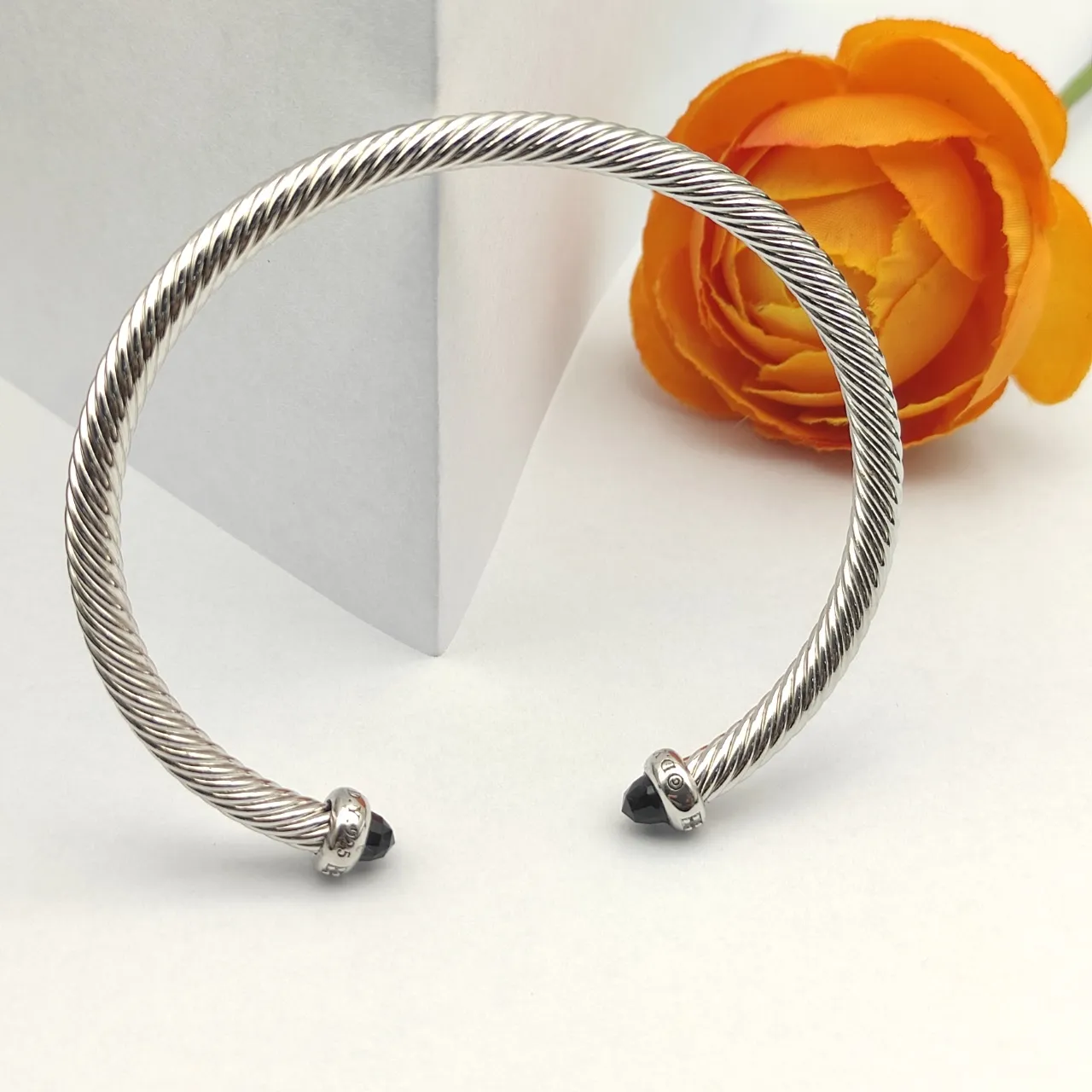 David Yurman Cable Classics Twisted Sterling Silver Black Cabochon Bracelet 6