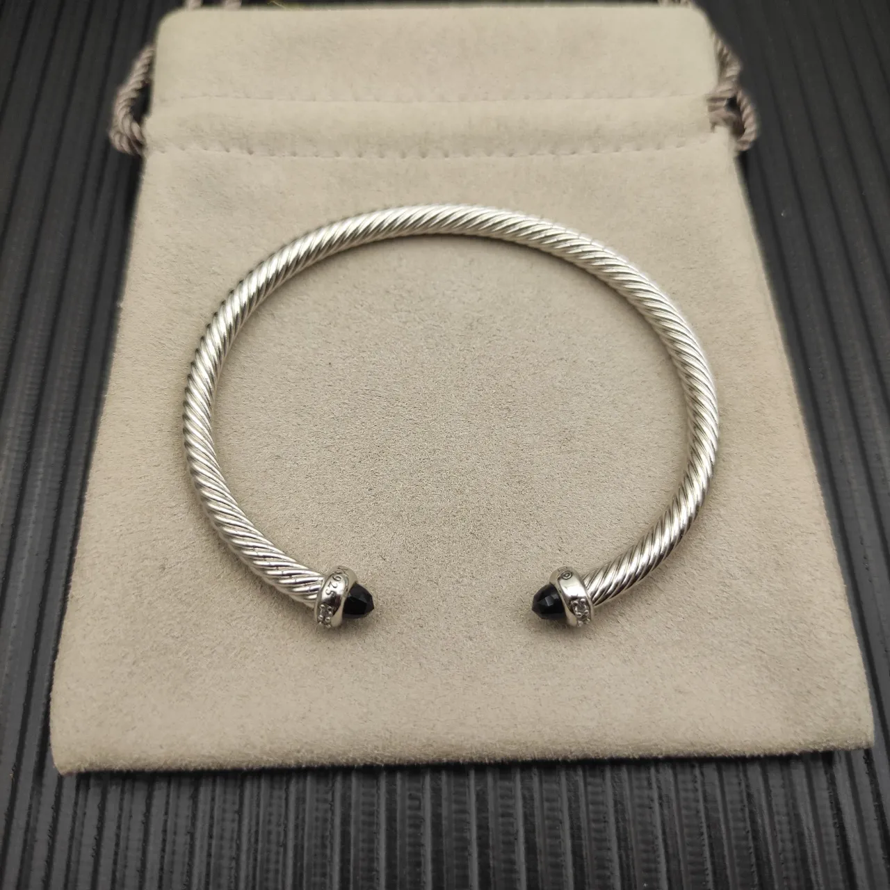 David Yurman Cable Classics Twisted Sterling Silver Black Cabochon Bracelet 9