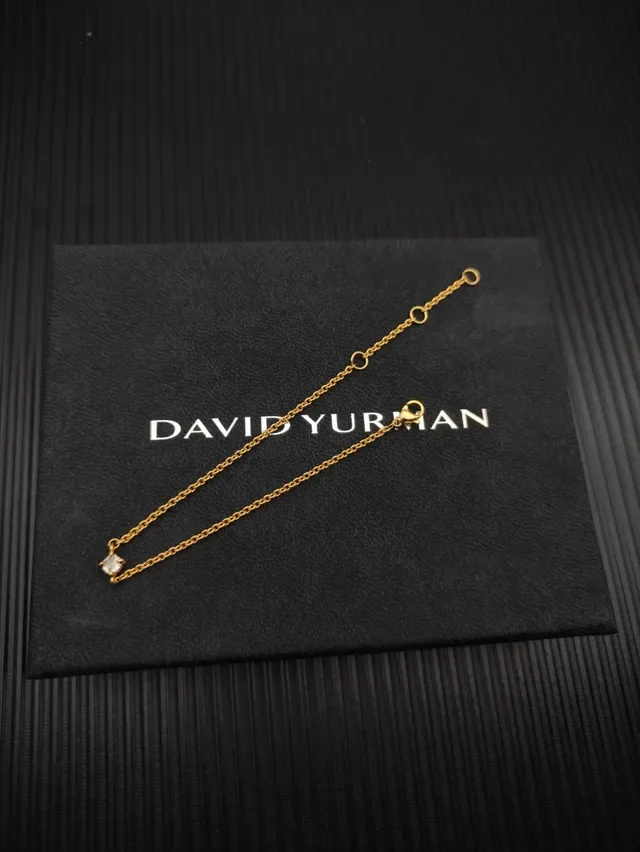 David Yurman Cadena de Cable Beige Dorada Piedra de Corte Cuadrado Simple Pulsera 5