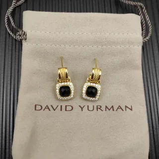 David Yurman أقراط ذهبي وأسود نمط كابل إطار مربع
