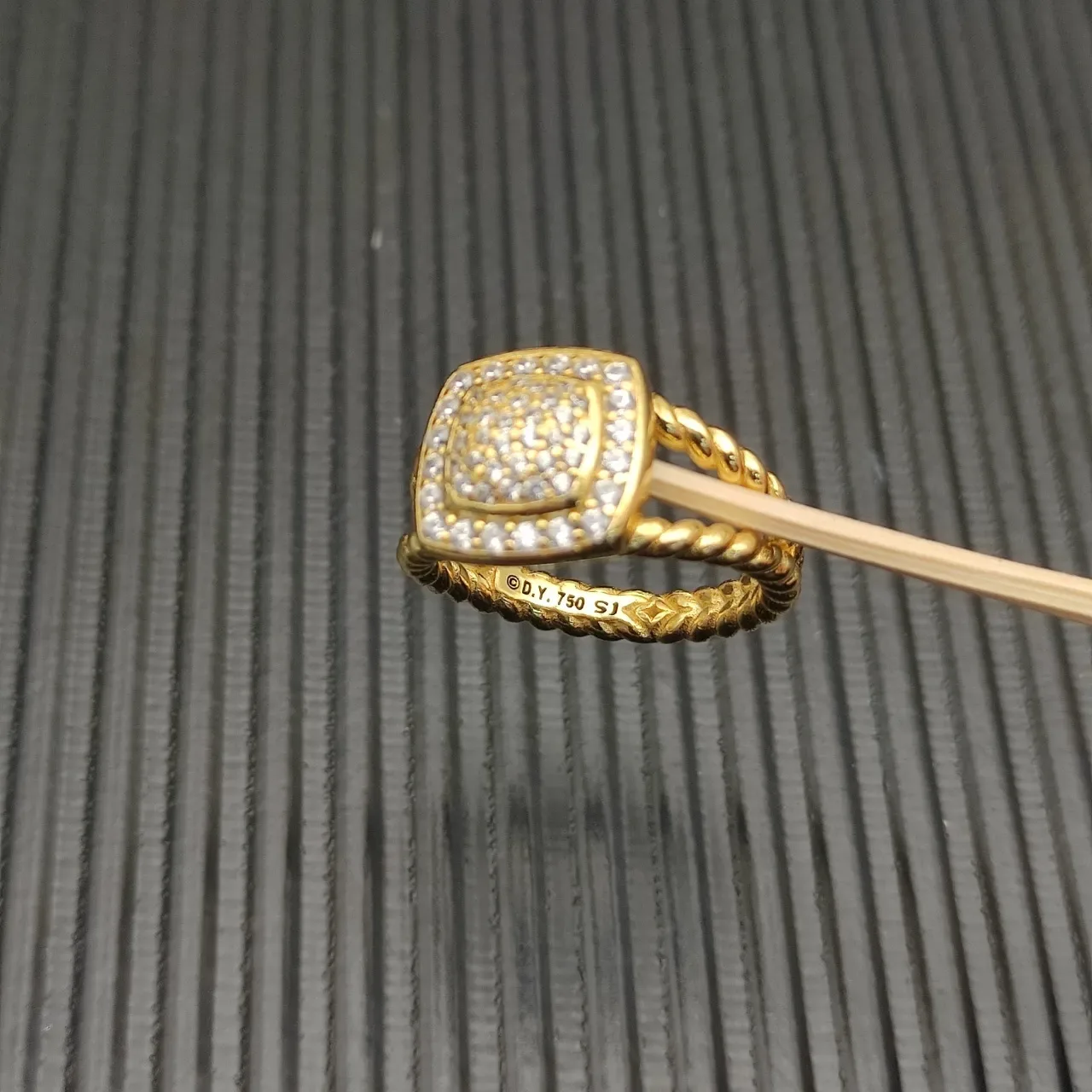 ديفيد يورمان خاتم وجه مربع مرصع Pavé-Set كابل متشابك ذهب أبيض 5