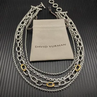 David Yurman রুপা সোনা মাল্টি-স্ট্র্যান্ড টুইস্টেড কেবল হার
