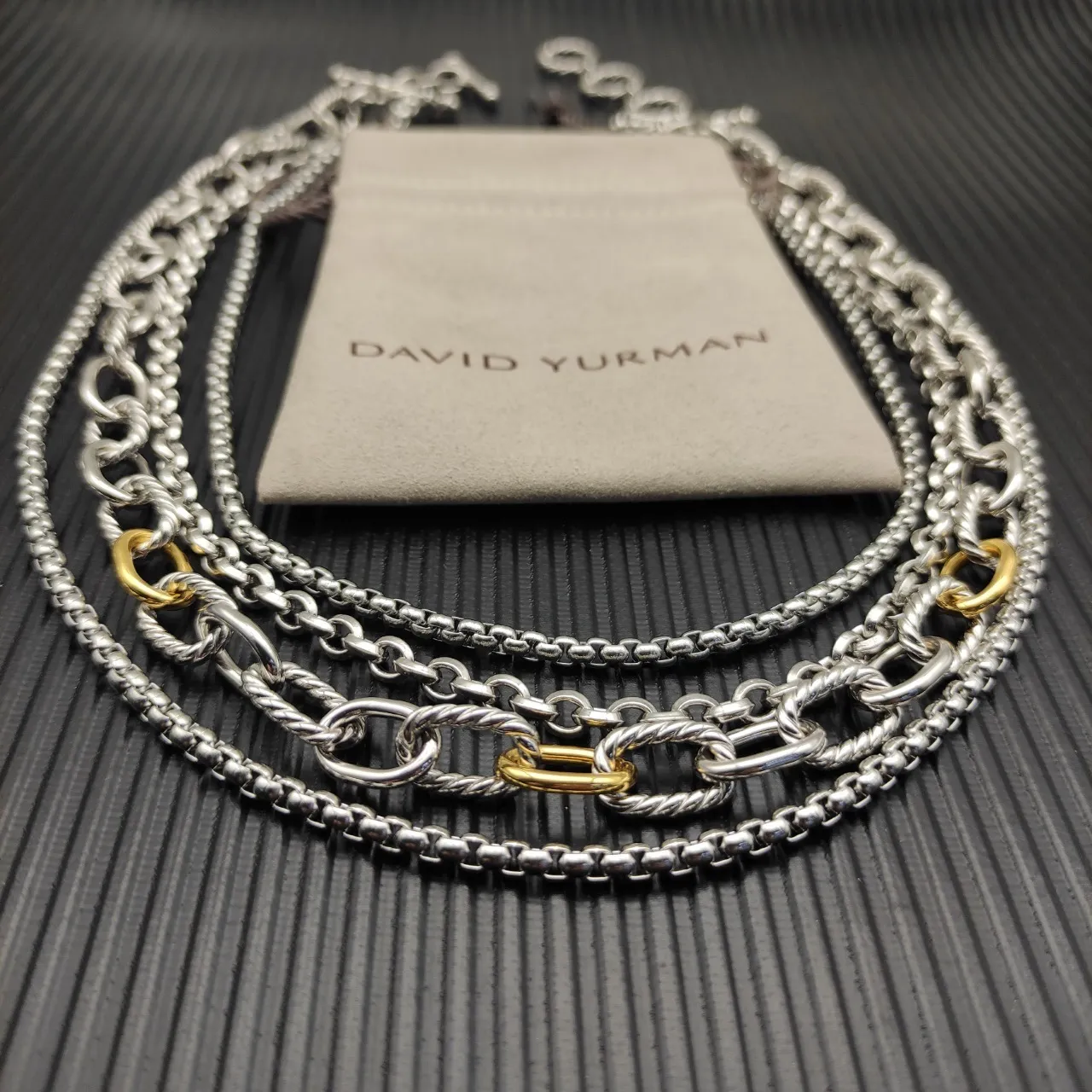 David Yurman Silver Gold Multi-Strand Twisted Cable Necklace 8
